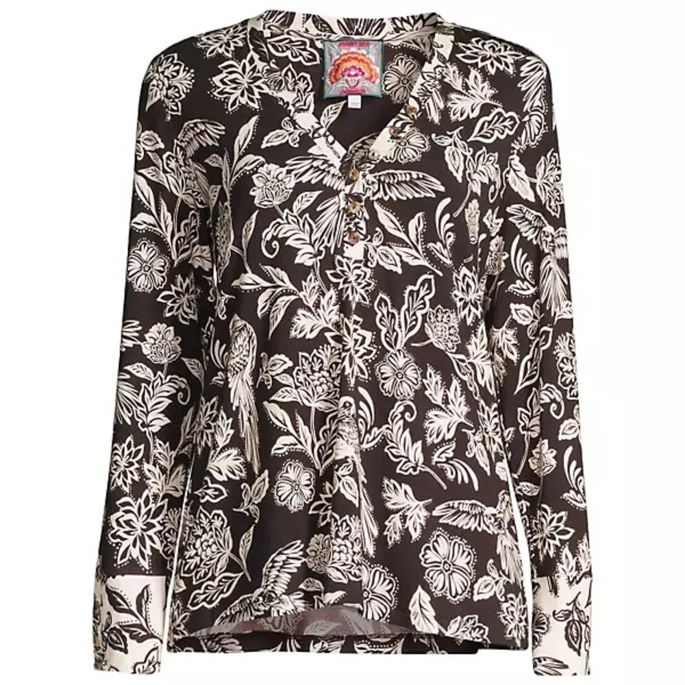 NWT! Johnny Was Noah Henley Top Black White Shell Button Front Woman’s SZ M